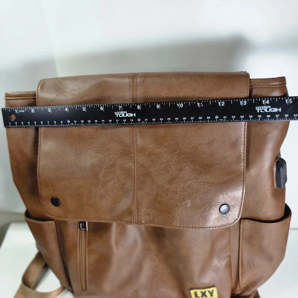 LXY Vegan Leather Backpack‎ Vintage Laptop Bag Brown School Travel USB Port